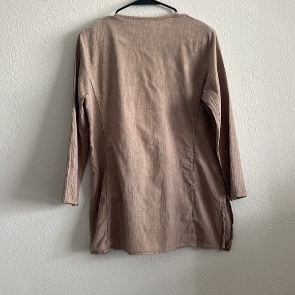 Eileen Fisher Petite Tunic Shirt Sz PM Organic Cotton 3/4 Sleeve Brown - Picture 2 of 9